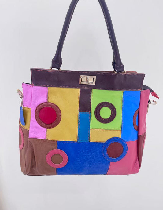 Genuine leather women's bag first layer cowhide stitching print retro texture shoulder bag casual diagonal women's bag-hdx3012