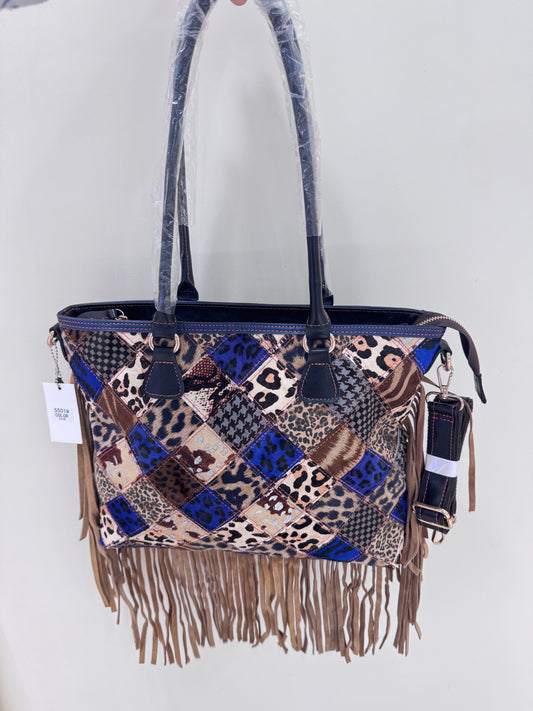 Genuine leather women's bag first layer cowhide stitching print retro texture shoulder bag casual diagonal women's bag-hdx5501